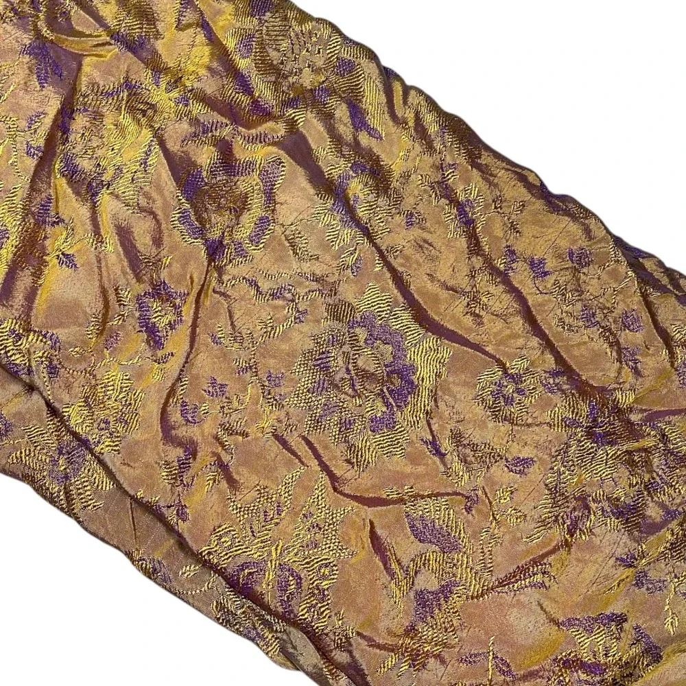 Volga 80x100 Gold Purple Floral Brocade Fringe Bedspread Blanket Regencycore